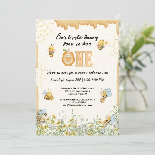 小さなハチミツの一つの野花の誕生日 招待状 (スタンド正面)
