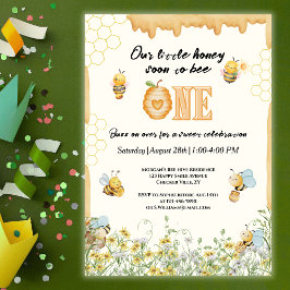 小さなハチミツの一つの野花の誕生日 招待状