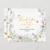 小さなハチミツバチワイルドフラワーのサンキューカード サンキューカード (正面/裏面)