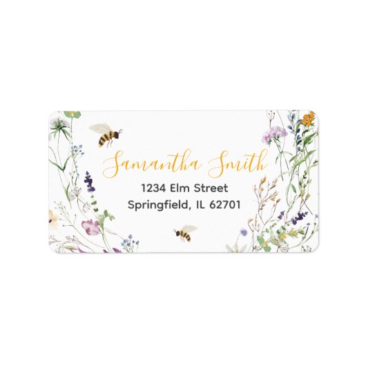 小さなハチミツバチワイルドフラワーの赤ちゃんシャワーのアドレス ラベル (正面)