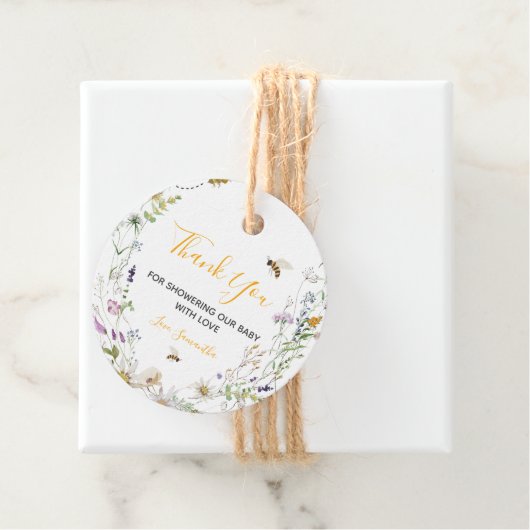 小さなハチミツバチワイルドフラワーベイビーシャワー フェイバータグ (インサイチュ)