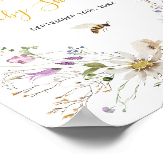 小さなハチミツバチワイルドフラワーベビーシャワーへようこそ ポスター (角)