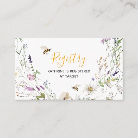 小さなハチミツバチワイルドフラワーベビーシャワーレジストリ エンクロージャーカード (正面)