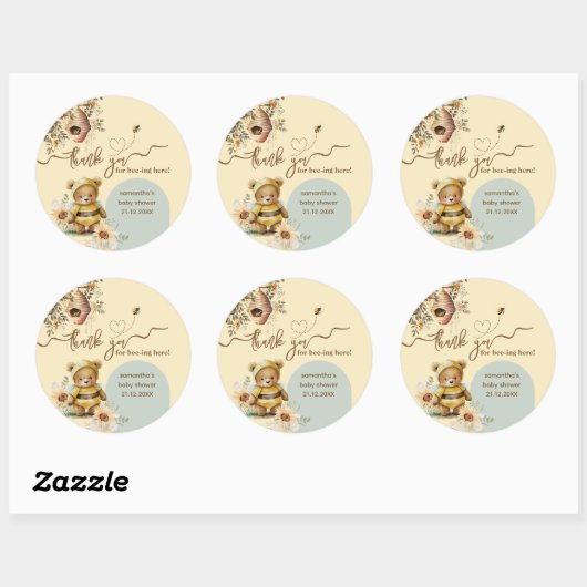 小さなハチミツベアーベビー感謝していシャワーここでミツバチ ラウンドシール (シート)