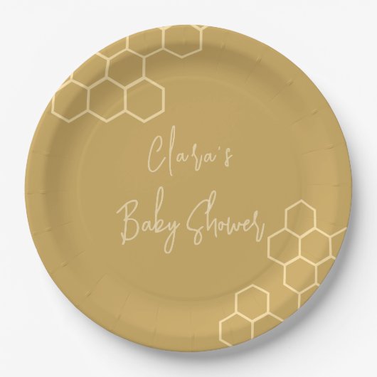 小さなハチミツミニマルゴールデンベージュの赤ちゃんシャワー ペーパープレート (正面)