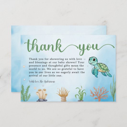 小さなハッチリングウミガメ赤ちゃんシャワーありがとう サンキューカード (正面/裏面)