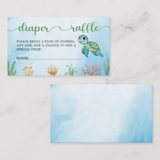 小さなハッチリングタートルベビーシャワーおむつラッフル エンクロージャーカード (正面/裏面)