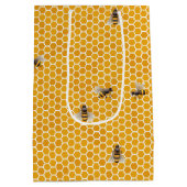 小さなハニーハニカムミツバチの巣幾何六角 ミディアムペーパーバッグ (裏面)