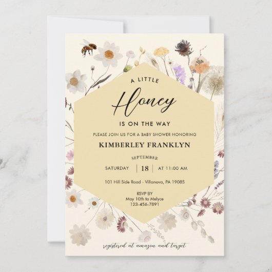 小さなハニー男女兼用ベビービー赤ちゃんシャワー 招待状 (正面)