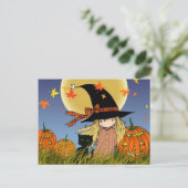 小さなハロウィンの魔女と猫のポストカード ポストカード (スタンド正面)