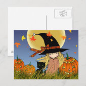 小さなハロウィンの魔女と猫のポストカード ポストカード (正面/裏面)