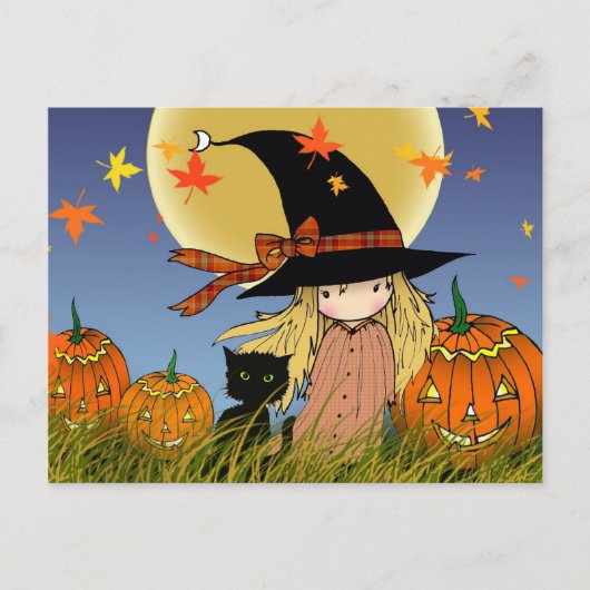 小さなハロウィンの魔女と猫のポストカード ポストカード (正面)