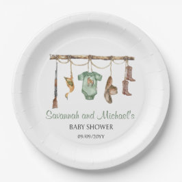 小さなハンターがベビーシャワーパーティーに向かっている ペーパープレート