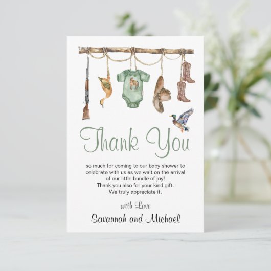 小さなハンターが赤ちゃんのシャワーを途中にある サンキューカード (スタンド正面)