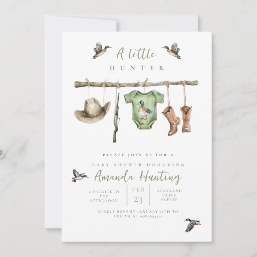 小さなハンターが赤ちゃんシャワーの途中にある 招待状 (正面)
