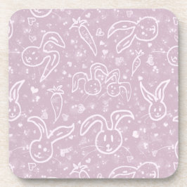 小さなハートとバニー – 透明パターン。 コースター