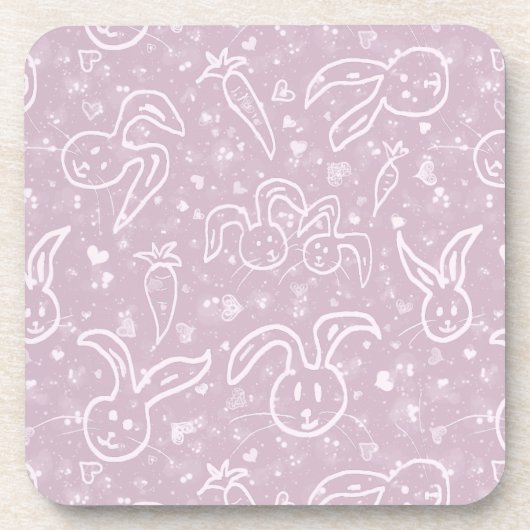 小さなハートとバニー – 透明パターン。 コースター (正面)