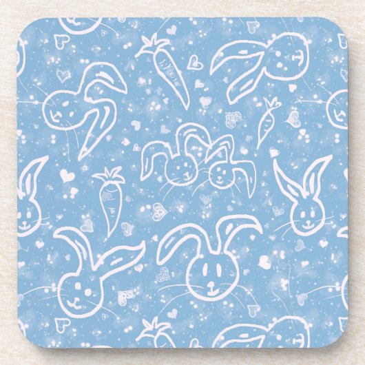 小さなハートとバニー – 透明パターン。 コースター (正面)