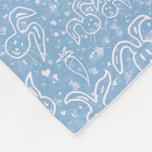 小さなハートとバニー – 透明パターン。 フリースブランケット (角)