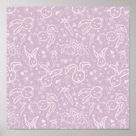 小さなハートとバニー – 透明パターン。 ポスター