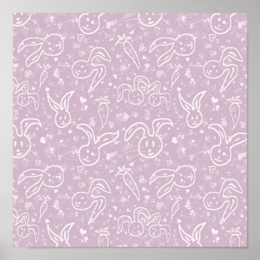 小さなハートとバニー – 透明パターン。 ポスター (正面)