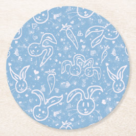 小さなハートとバニー – 透明パターン。 ラウンドペーパーコースター