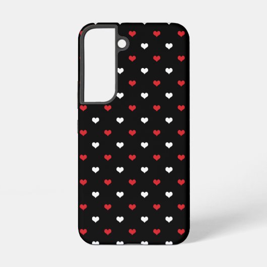 小さなハートの赤と白 黒背景パターン SAMSUNG GALAXYケース (裏面)