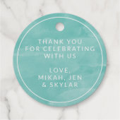小さなハートティール(緑がかった色)水の色ベビーシャワーありがとう フェイバータグ (裏面)