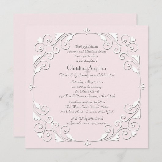 小さなハートピンク宗教招待状 招待状 (正面/裏面)