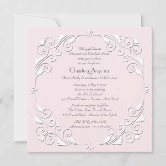 小さなハートピンク宗教招待状 招待状 (正面)