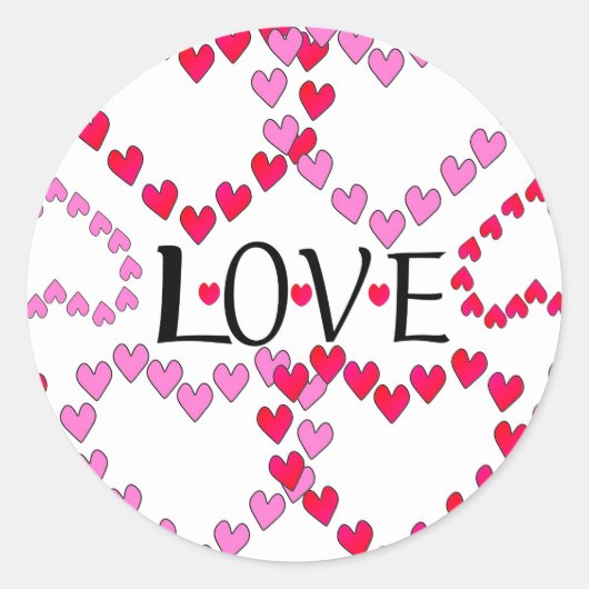 小さなハートピンク赤の愛 ラウンドシール (正面)
