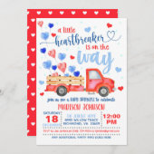 小さなハートブレイカーが途中にあるベビー 招待状 (正面/裏面)