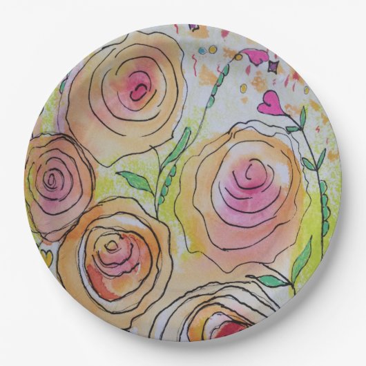 小さなハート大きな花 ペーパープレート (正面)