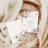 小さなバタフライパステル花模様ベビーシャワー 招待状