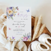 小さなバタフライパステル花模様ベビーシャワー 招待状
