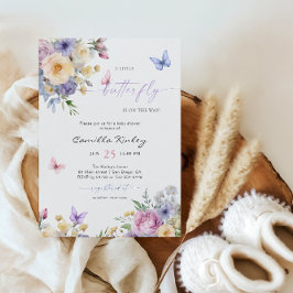 小さなバタフライパステル花模様ベビーシャワー 招待状