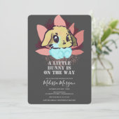 小さなバニーかわいい赤ちゃんシャワーグレー 招待状 (スタンド正面)