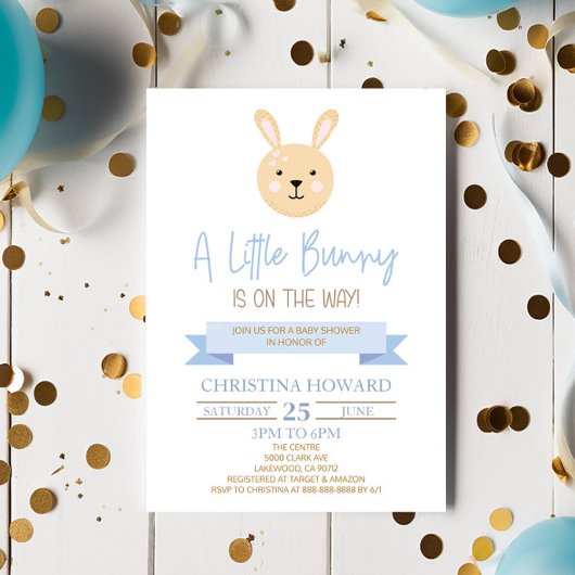 小さなバニーが行く！ブルーベビーシャワー 招待状