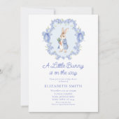 小さなバニーが途中のヴィンテージの赤ちゃんシャワー 招待状 (正面)
