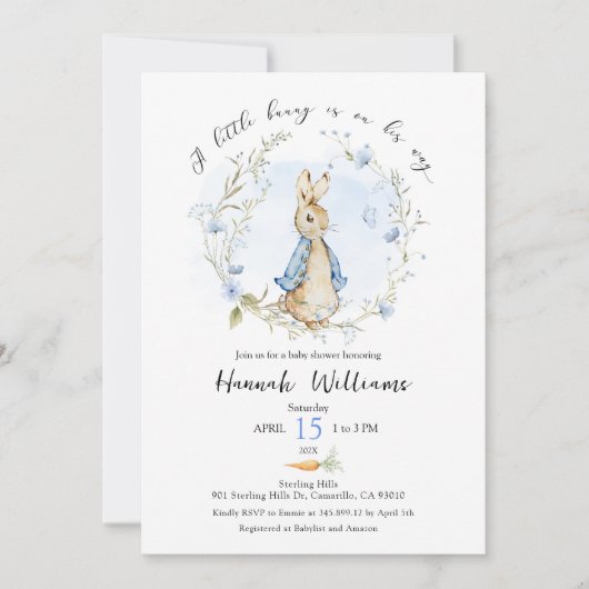 小さなバニーが途中の赤ちゃんシャワー招待状 招待状 (正面)