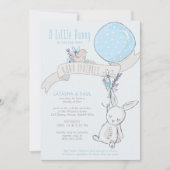 小さなバニーとバルーンかわいい男の子のベビー散水 招待状 (正面)