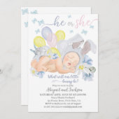 小さなバニーのジェンダーは招待を明らかにする。 invitati 招待状 (正面/裏面)