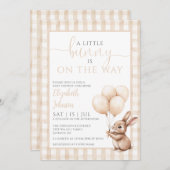 小さなバニーのバルーン男女兼用ベビーシャワー 招待状 (正面/裏面)