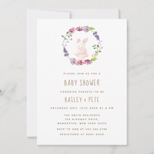 小さなバニーの復活祭のママ蜂の赤ちゃんシャワー 招待状 (正面)