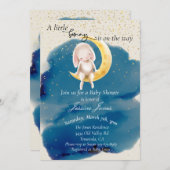 小さなバニーの星と月の赤ちゃんシャワー 招待状 (正面/裏面)