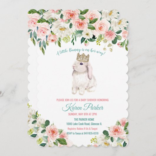 小さなバニーの水色のベビーシャワー招待状 招待状 (正面/裏面)