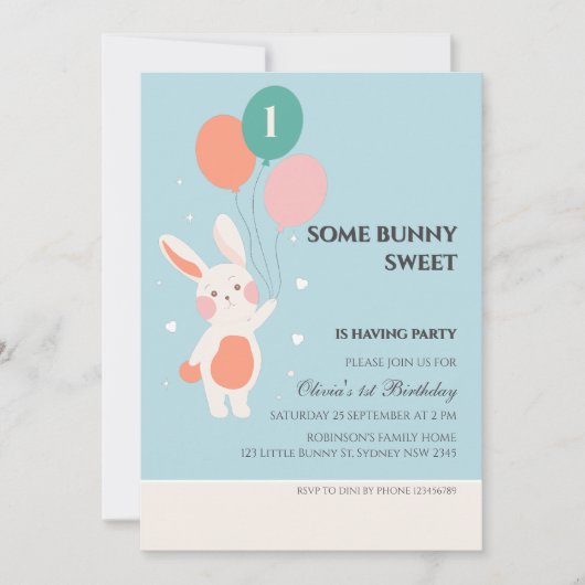 小さなバニーの甘いウサギの誕生日の招待 招待状 (正面)