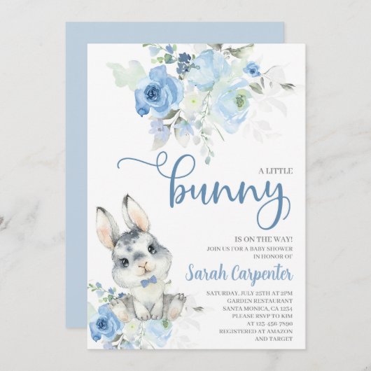 小さなバニーの赤ちゃんシャワーボーイ招待状 招待状 (正面/裏面)