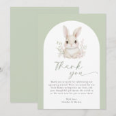 小さなバニーエレガントセージ緑の赤ちゃんシャワー サンキューカード (正面/裏面)