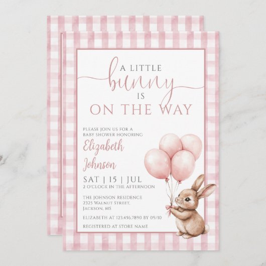 小さなバニーピンクの女の子の赤ちゃんシャワーすべて1つ 招待状 (正面/裏面)